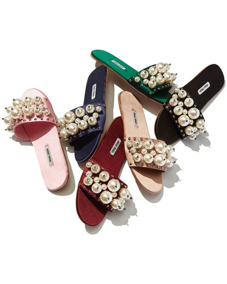 Miu Miu Pearly Embellished Satin Mule Slide 